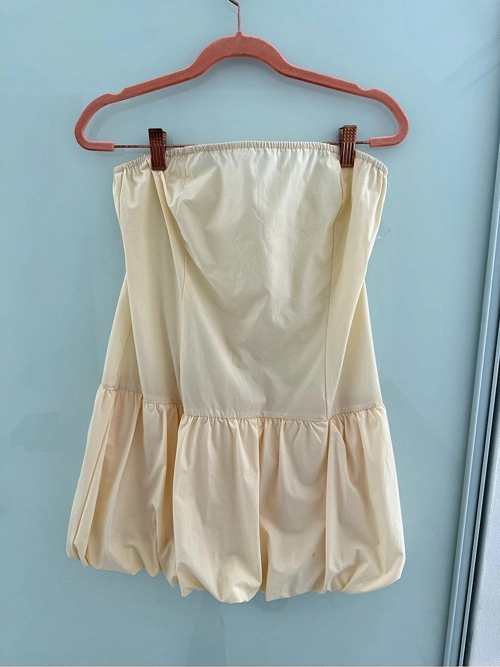 Daisy Strapless Puff Hem Mini Dress in Cream Size Large NWT
